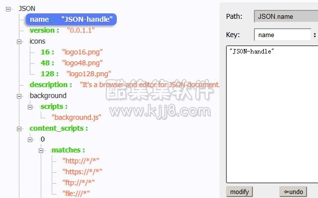 Chrome插件：json Handle 以树形图样式展现json文档，并可实时编辑
