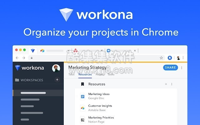 谷歌浏览器插件 Workona Tab Manager 标签管理器