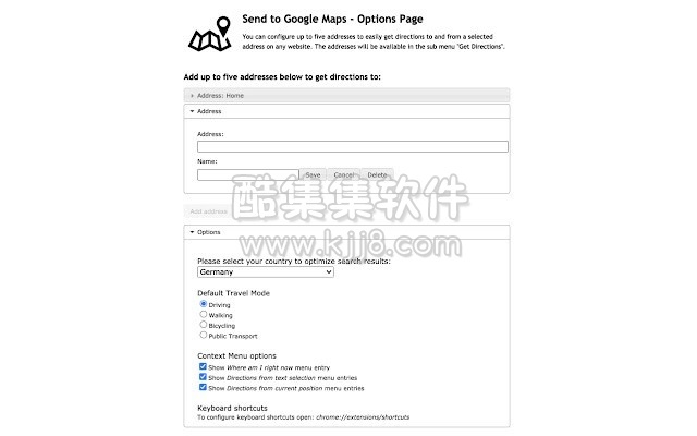 谷歌浏览器插件 Send To Google Maps 将网页上地址一键发送到谷歌地图进行搜索